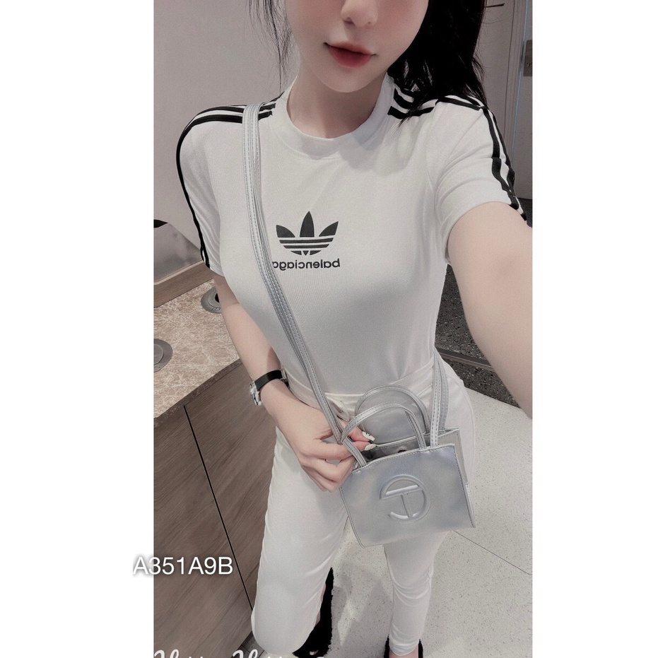 Áo thun nữ adidas ôm body sọc tay ngắn phong cách thể thao 2 màu đen,trắng