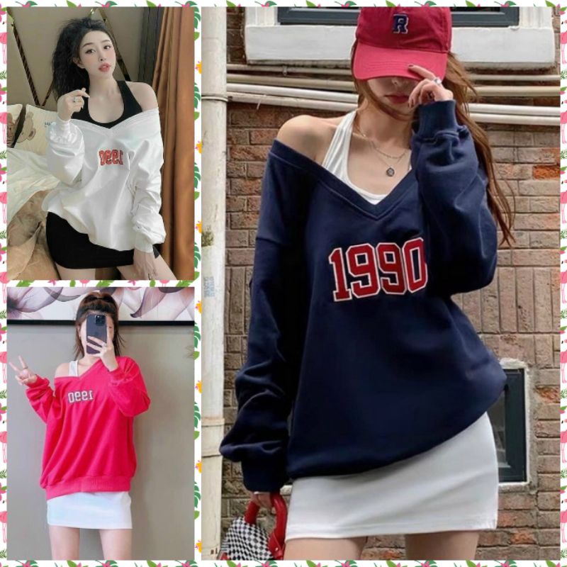 Set Đầm 1990 ba lỗ dáng ngắn ôm body phối áo tay dài 1990 trễ vai cổ V phong cách Hàn quốc (Video ảnh tự quay)
