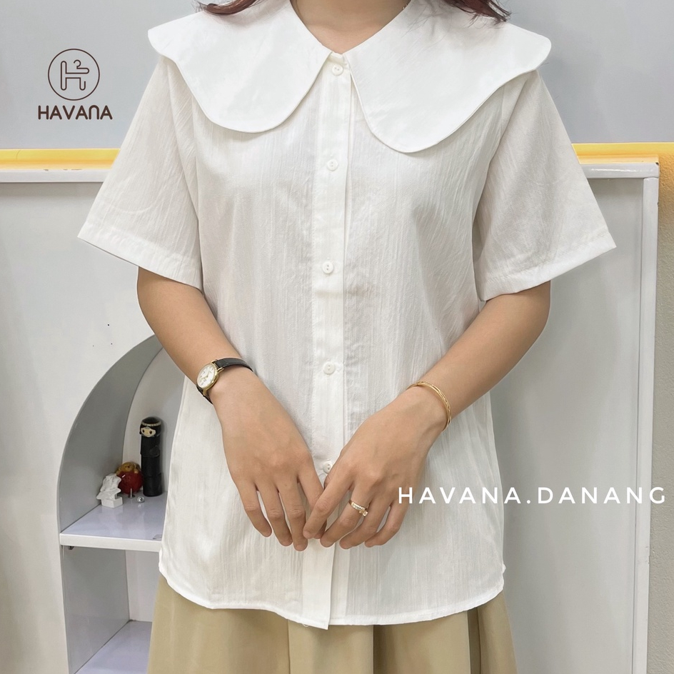 Áo sơ mi ngắn tay form babydoll cổ lá sen freesize phong cách Hàn Quốc HEF25