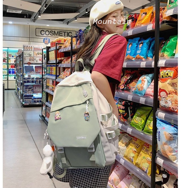 TẶNG MÓC KHOÁ &amp; HUY HIỆU - Balo cặp sách đi học unisex  kích thước lớn siêu cute mới nhất 2023 CAPERKUU