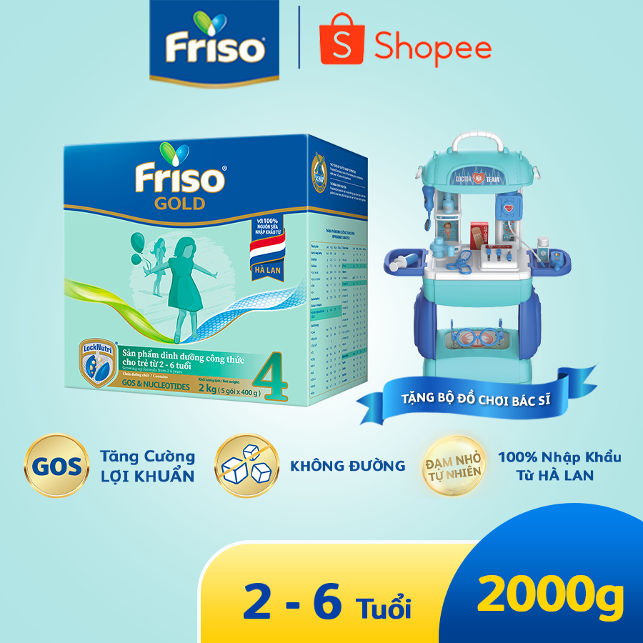 [Tặng bộ đồ chơi bác sĩ ] Sữa Bột Friso Gold 4 Hộp Giấy 2kg