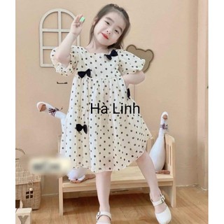 Váy bé gái, đầm chấm bi 4 nơ cho bé.