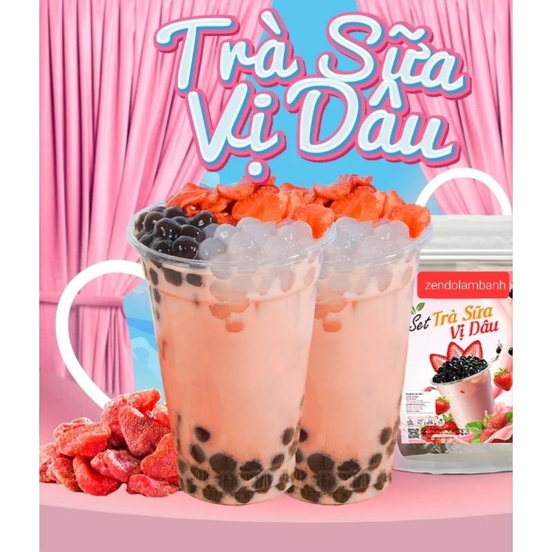 Set trà sữa vị dâu nấu 10-15 cốc to, tặng kèm ống hút | Shopee Việt Nam