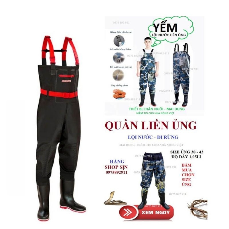 Yếm lội nước liền ủng,quần lội nước liền ủng, dành cho dân lao động