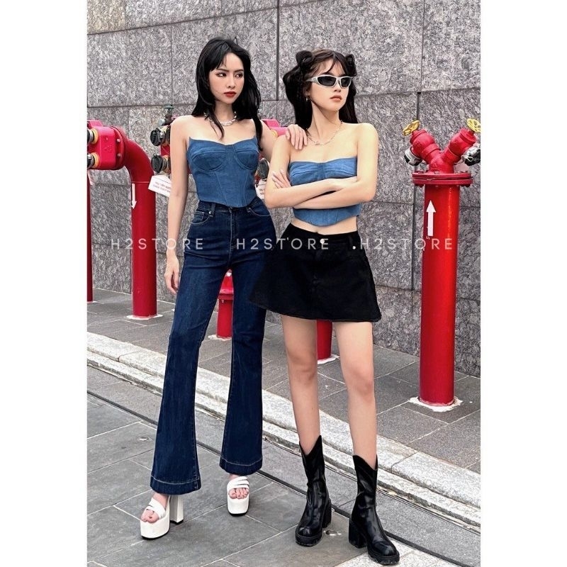 Áo Ống Jean Kiểu Cúp Ngực MIRA.CLOSET Dáng Ôm Body, Phòng Cách Cá Tính Sang Chảnh A5592