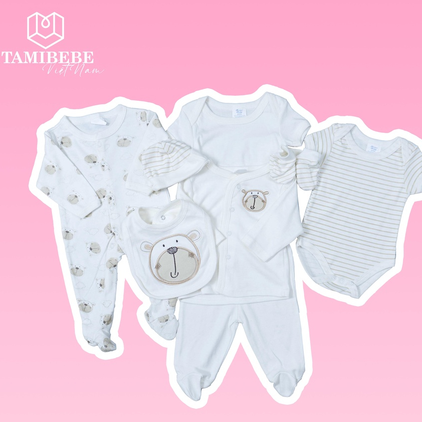 Set Quà Tặng Thôi Nôi Đầy Tháng Em Bé Tamibebe - Quần Áo Sơ Sinh - Gấu Trắng