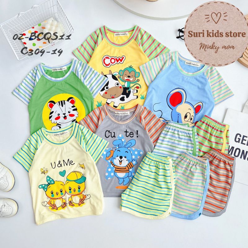 [LOẠI 1💖7-28kg)💥Bộ cộc tay minky mom (tag mới minly baby) vải thun lạnh phối sọc dệt visco mềm, mịn, mát cho bé