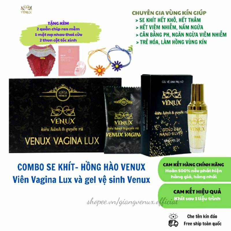 Combo Thơm Khít Hồng Venux Vagina và Gel Vệ Sinh Tinh Chất Vàng