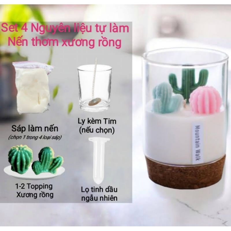 Set Các Nguyên liệu tự làm Nến Xương Rồng TẶNG KÈM LỌ MÙI HƯƠNG làm NẾN THƠM - 9293store - 9293kitdecor