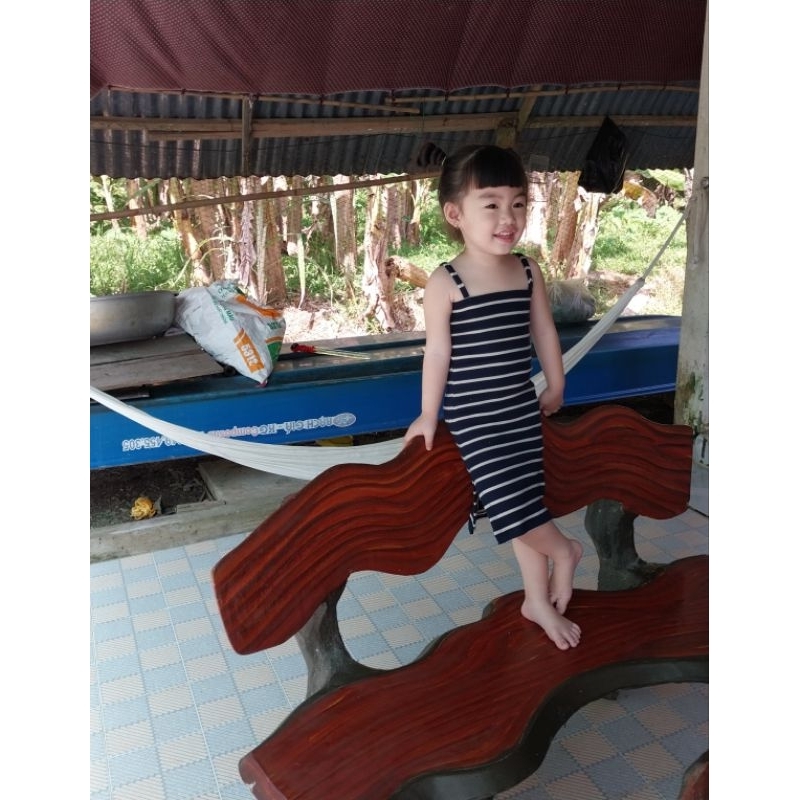 Đầm body sọc 2 dây xẻ tà cho bé [8-37kg]