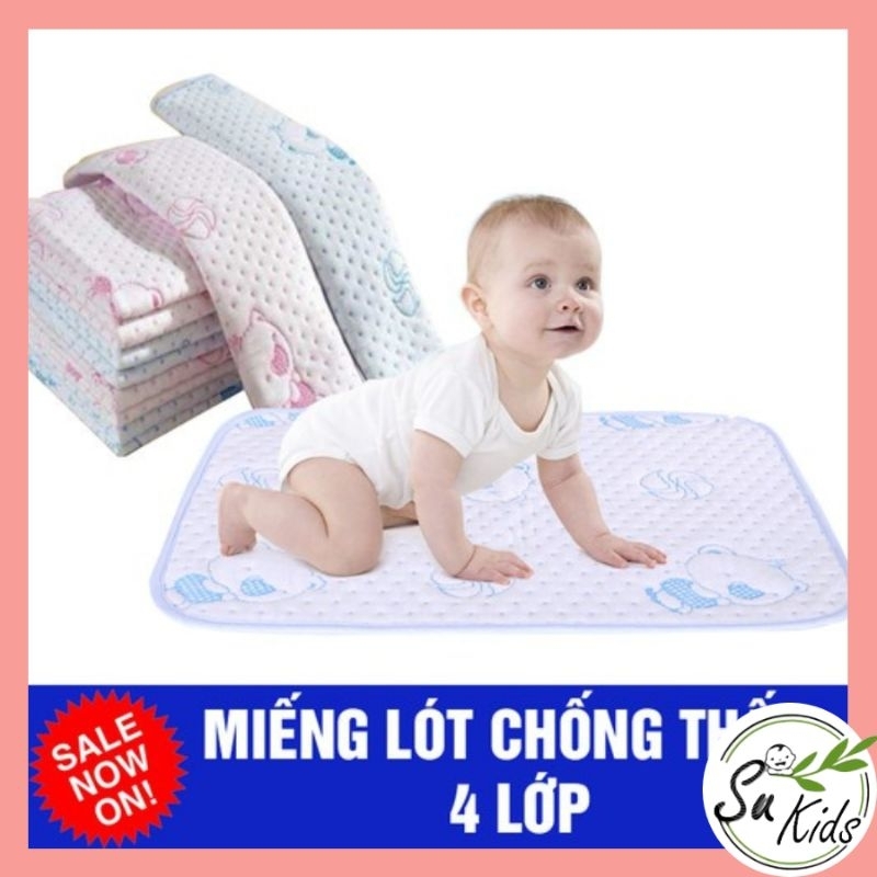 Tấm lót cho trẻ sơ sinh vải xốp 4 lớp chống thấm kiêm lót và thay đồ