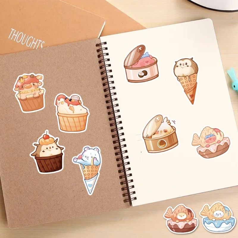 Set combo 40 miếng dán sticker động vật đồ ăn dễ thương animals food dán nón mũ bảo hiểm laptop vali sổ tay đàn guitar