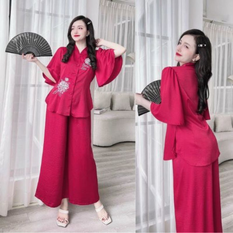 Bộ Lam đi chùa tay loe chất tuyết nhung