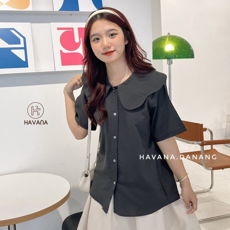 Áo sơ mi ngắn tay form babydoll cổ lá sen freesize phong cách Hàn Quốc HEF25