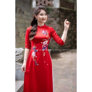 ÁO DÀI THÊU HOA TÂY THI