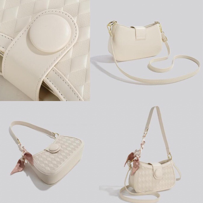 Túi đeo chéo đeo vai có 2 dây, khóa tròn họa tiết vân thoi tặng kèm khăn lụa SL79