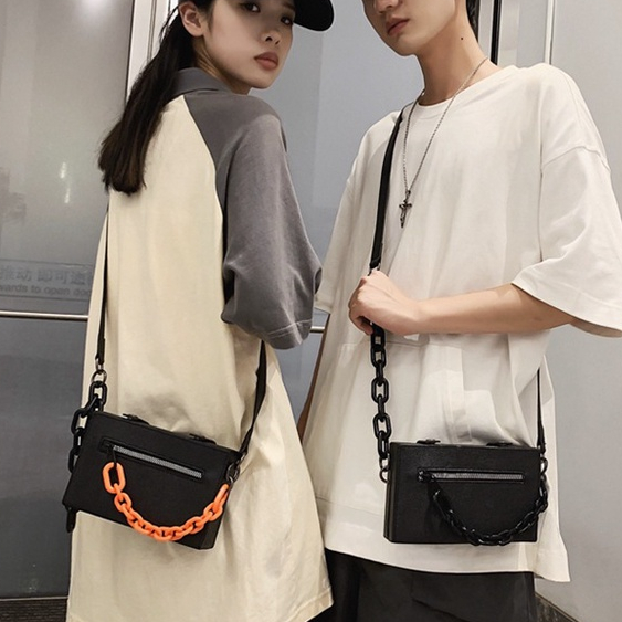 Túi Hộp Đeo Chéo Unisex Nam Nữ Túi Xách Đeo Vai Thời Trang Phối Dây Xích TS1 - Ladykiller