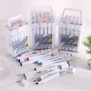 Bộ 48/36/24/12 màu dạ Marker 2 đầu hộp nhựa có quai xách