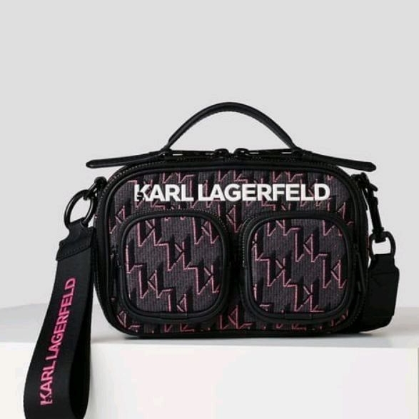 Túi đeo chéo nam nữ KARL LAGERFIELD Black Unisex, chất liệu vải chống thấm nước, logo cao su [tka00003]