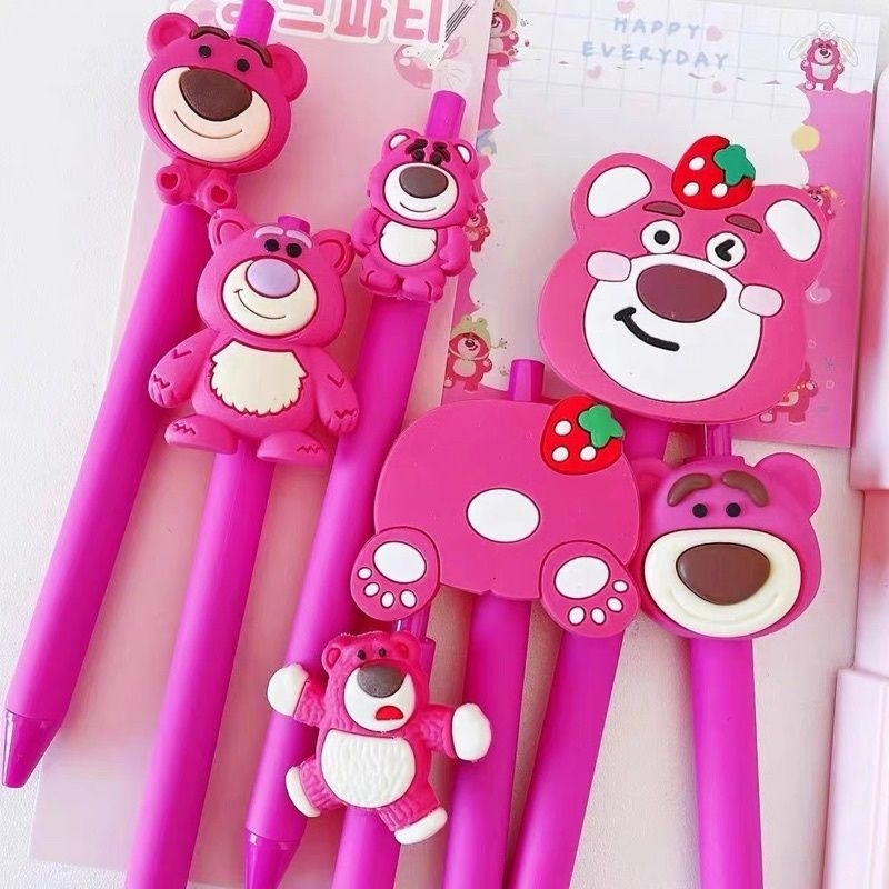 Sét 7 chiếc bút gấu dâu tây lotso cute Kèm sticker gấu dễ thương