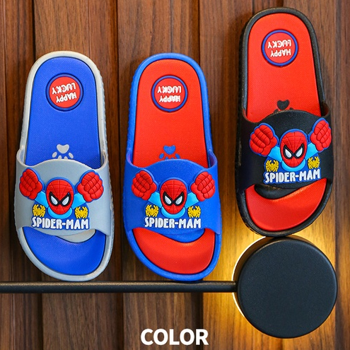 Dép Lê Cho Bé, Dép Bánh Mì Hình Người Nhện, Dép Siêu Nhân Chống Trơn Trượt, Dép Đẹp Màu Đen Cho Bé Trai Từ 3-11 Tuổi