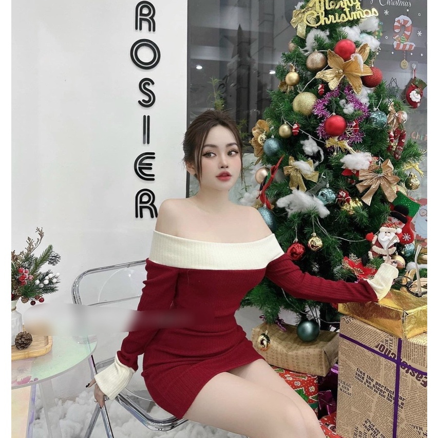 Đầm body Form ngắn tay dài trễ vai phối viền chất thun xương cá trẻ trung