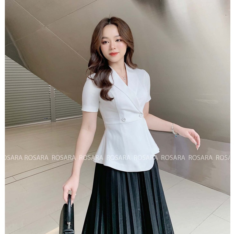 Áo Sơ Mi Peplum Trắng Cổ Chữ V Thời Trang Nữ Rosara SM39