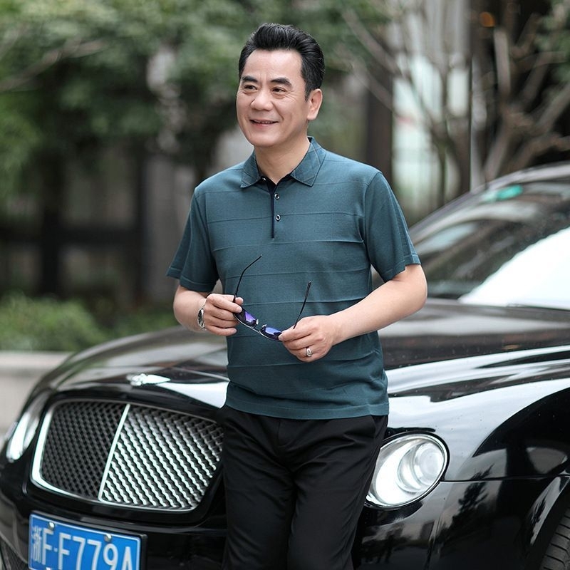 Áo Thun Nam Trung Niên Dệt Kim Mềm Thoáng Mát.