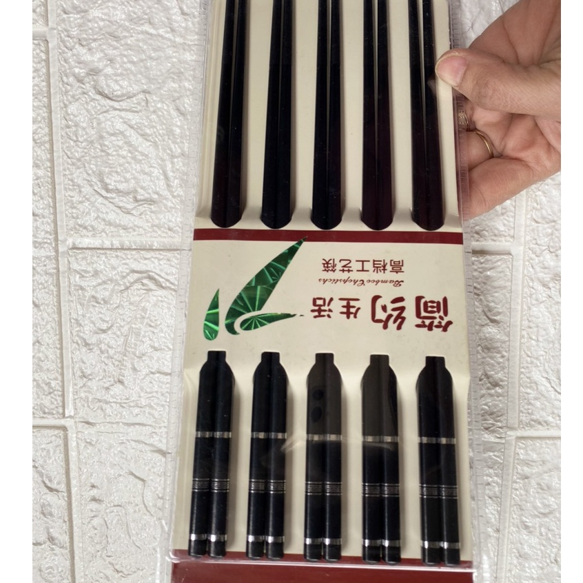 Bộ 10 đôi đũa sợi thủy tinh đầu bọc bạc chống trơn trượt dùng cho nhà hàng, quán ăn, gia đình (Ảnh thật)