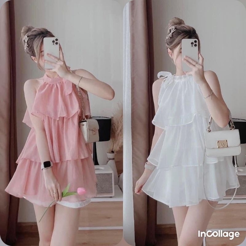 Sét đồ bộ nữ áo chéo lụa họa tiết cổ yếm xếp tầng phồi quần tapda tôn dáng trẻ trung sang trọng thanh lịch Vip46