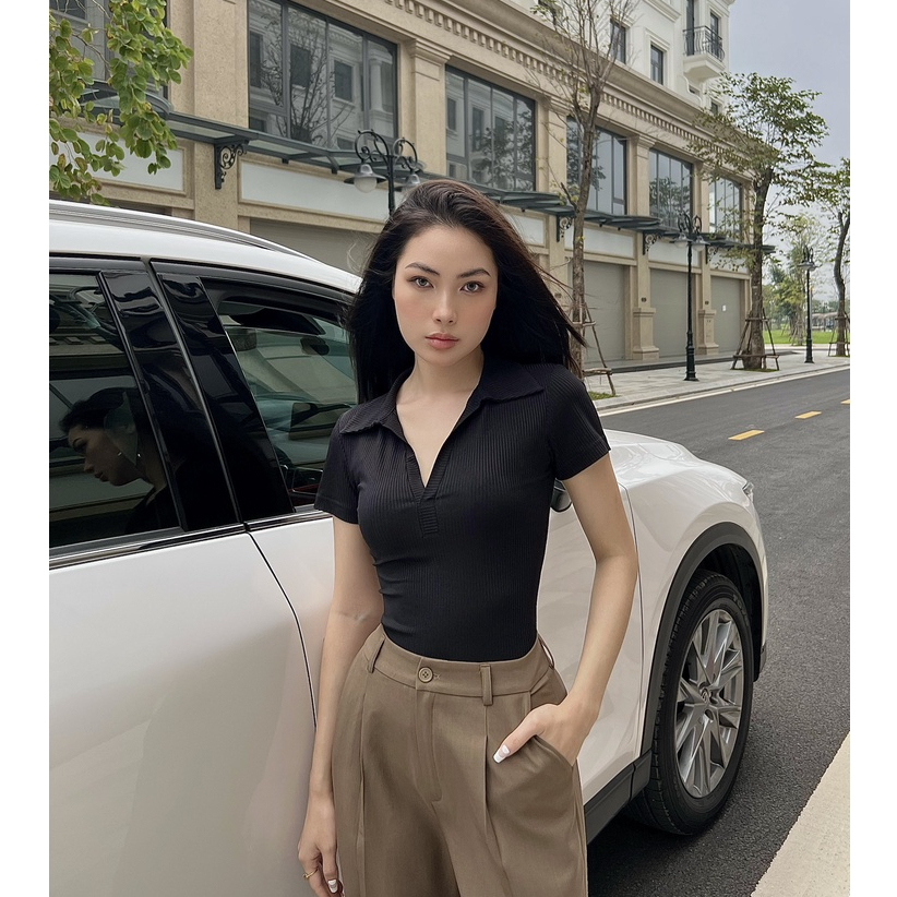 Áo Cổ V Ngắn Tay Dáng Dài - Áo Thun Tăm Lạnh THESIS