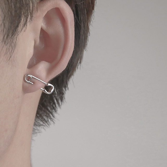 Khuyên tai nam bạc 925 hình ghim băng thiết kế cá tính, độc đáo, unisex (1 chiếc)| GEMY SILVER K196