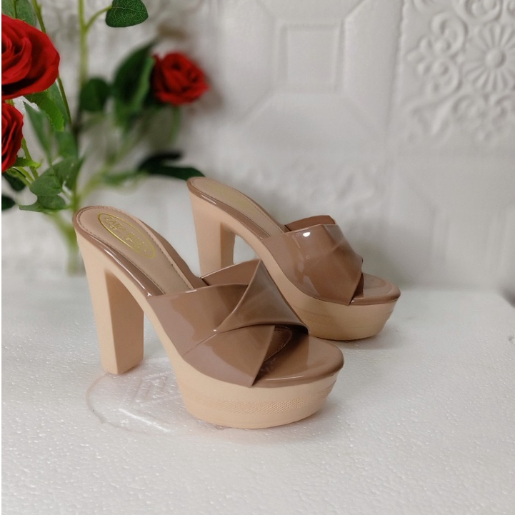 Giày sandal nữ cao gót siêu nhẹ không quai hậu cao 12 phân đế đúc nguyên khối