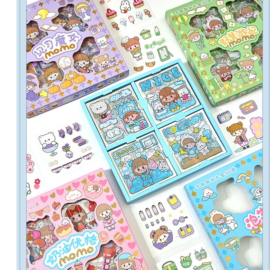 Sticker cute set 10 tấm trang trí bình nước, trang trí sổ cắt sẵn chống nước dễ thương
