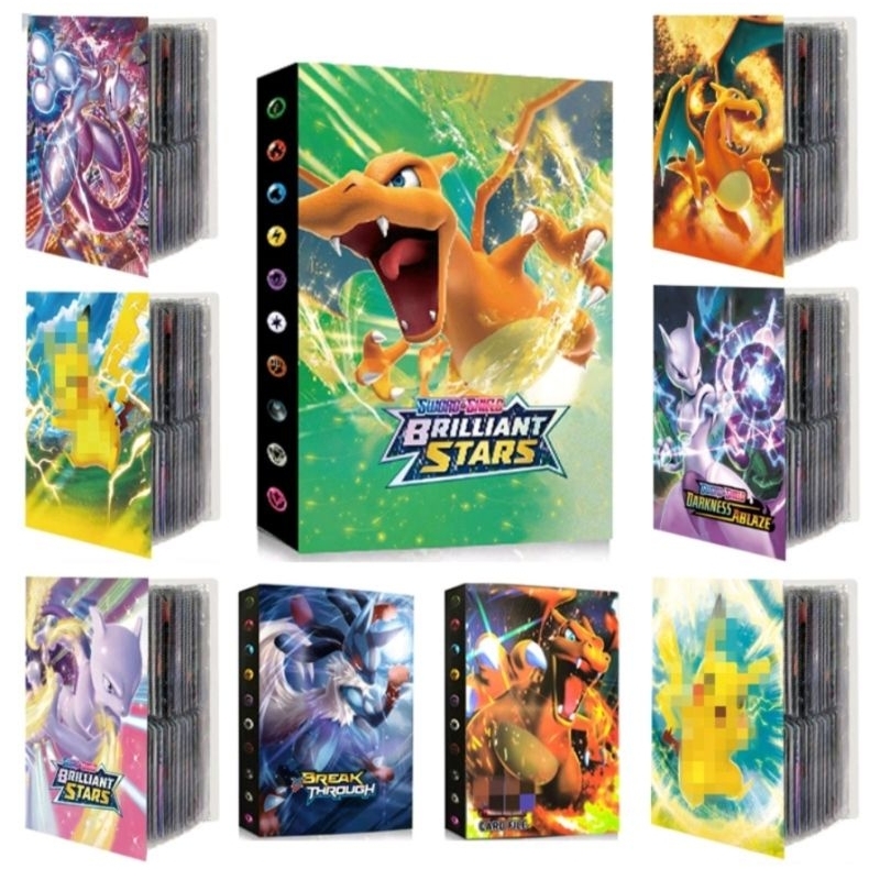 Bộ album đựng thẻ bài Pokemon nhiều màu sắc tặng kèm 120 thẻ bảng tiếng Anh