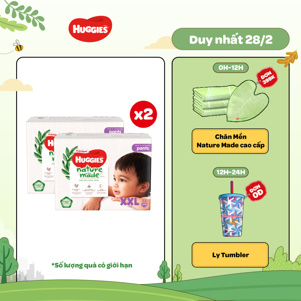 Combo 2 Tã Quần Huggies Platinum Nature Made XXL26