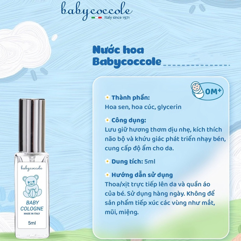 Nước hoa cho bé Babycoccole 0M+ an toàn cho trẻ sơ sinh & em bé chiết xuất hoa sen 5ml
