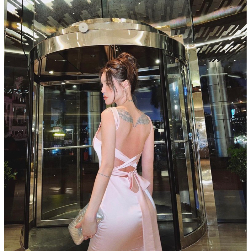 SOMI DRESS/ ĐẦM LỤA MIDI ĐAN DÂY LƯNG BẢN TO XẺ TÀ SAU