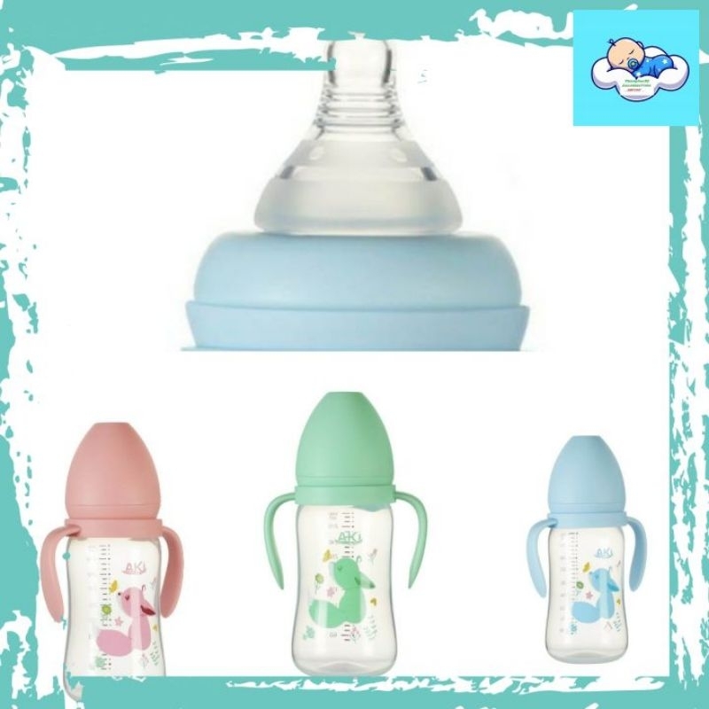 Bình sữa cổ rộng AKI 180ml/240ml/300ml tặng kèm 1 núm
