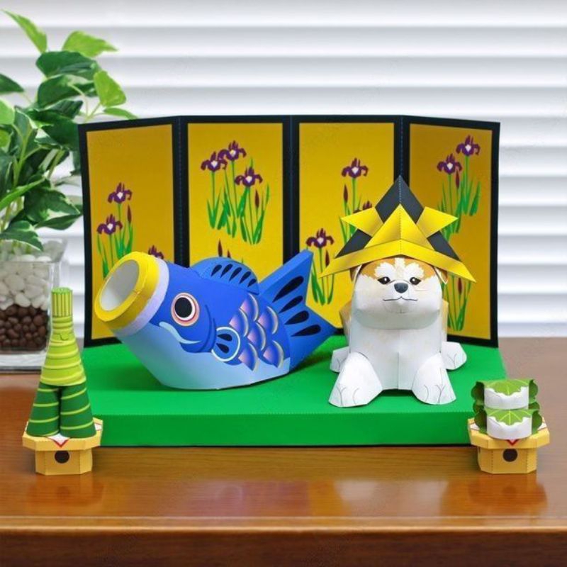 Mô hình giấy gấp papercraft - Mẫu cá chép và shiba may mắn