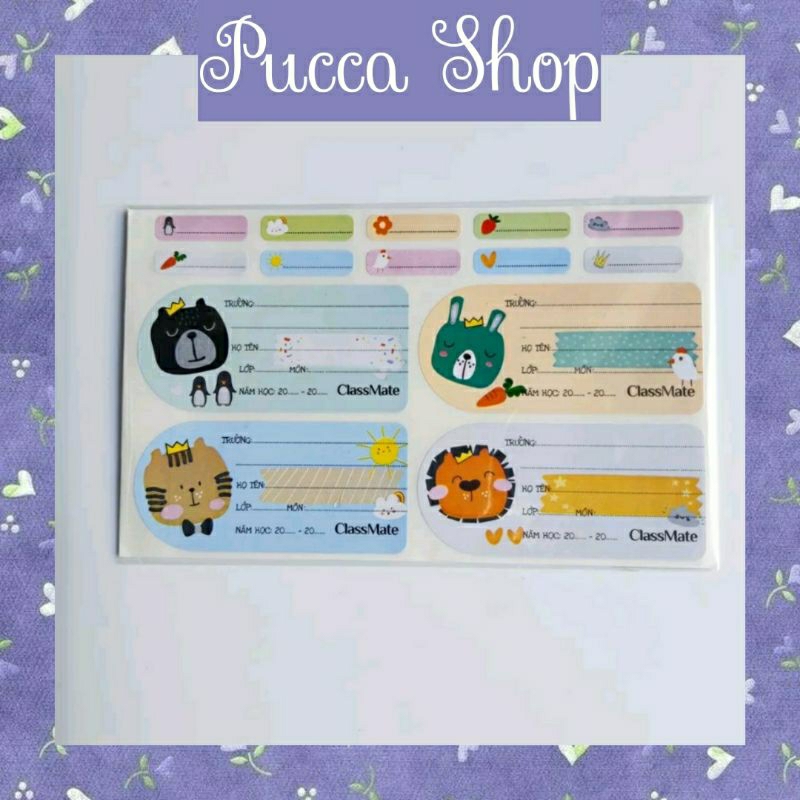 Set 16 cái Nhãn Vở có keo dán sẵn Hoạt hình đáng iu