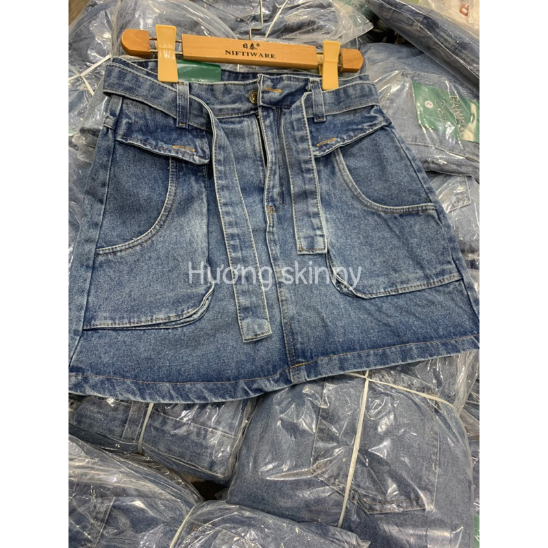Chân váy jean túi hộp kèm đai cho nữ video ảnh thật | BigBuy360 - bigbuy360.vn