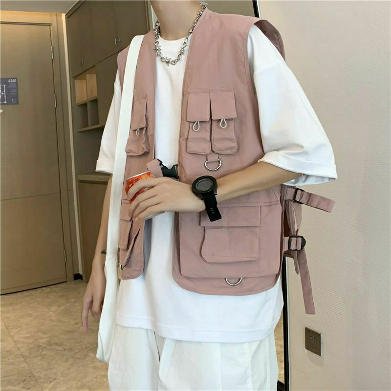 Áo Khoác Gile Túi Hộp Mùa Thu Có Móc Cài Cho Nam Nữ