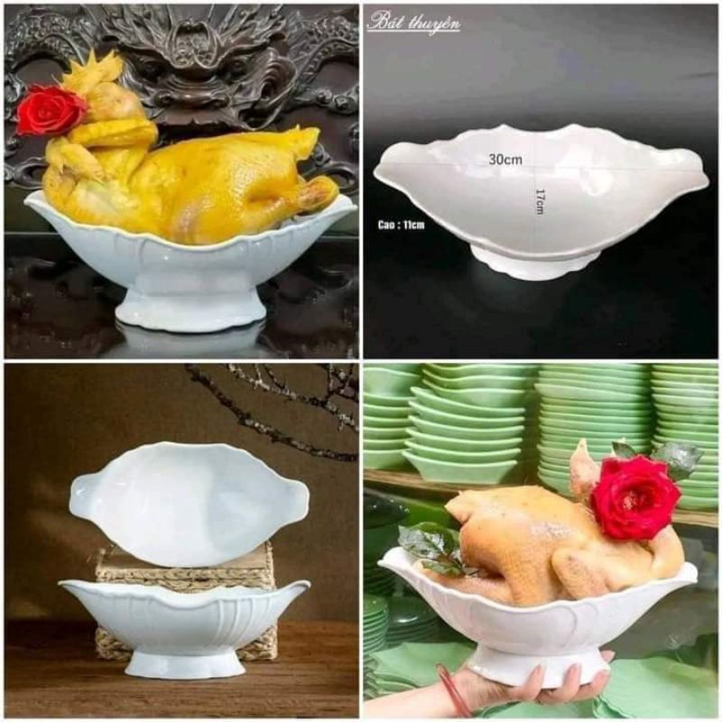 FREESHIP - SALE bát thuyền bày gà men trắng sứ Bát Tràng