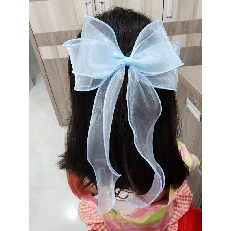 Kẹp tóc  nơ voan lượn sóng ánh nhũ