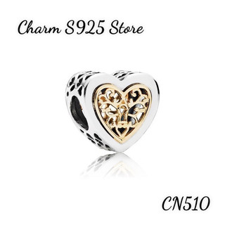 CHARM PAN ALE TIM PHỐI VÀNG TRẮNG HOẠ TIẾT Ổ KHOÁ BẠC S925 THUẦN KHIẾT HÀNG CAO CẤP