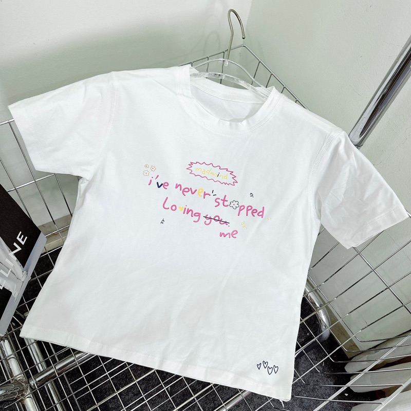 Áo phông thun cotton baby tee in Loving me basic form cổ tròn tay ngắn 658 FIORI STORE