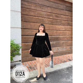 Đầm nhung cổ vuống D12A
