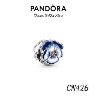 Charm pan ale hoa pansy màu xanh bạc s925 cao cấp