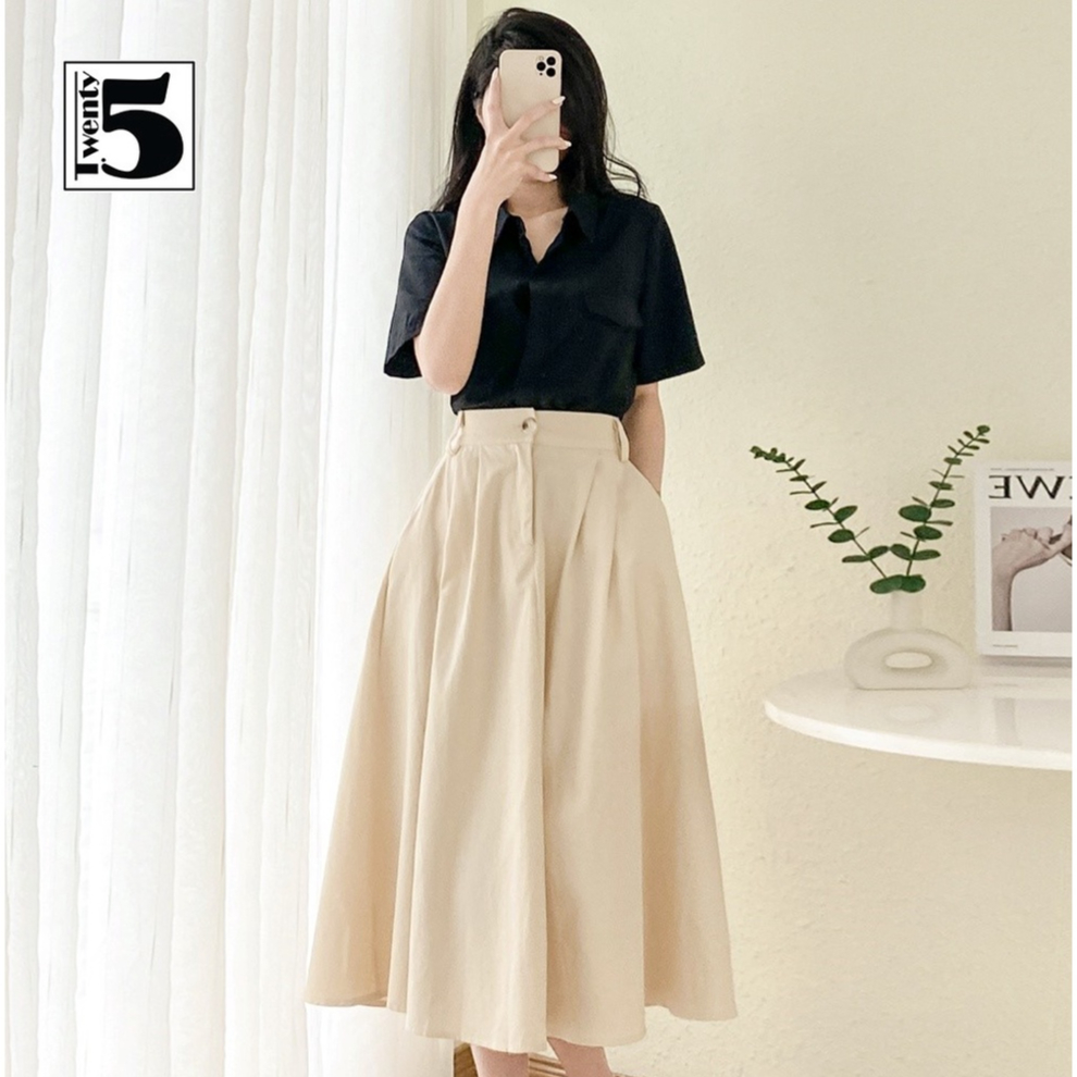 Áo sơ mi nữ công sở tay ngắn túi ốp nẹp viền cúc Twentyfive SA47